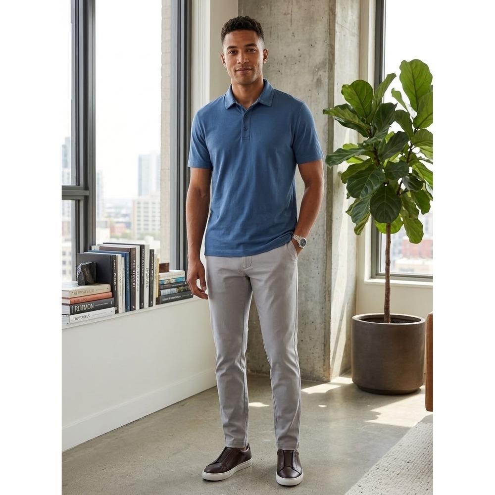 Vince Mens Blue Slate Short Sleeve 100% Cotton Polo Shirt MS1299445 Size L